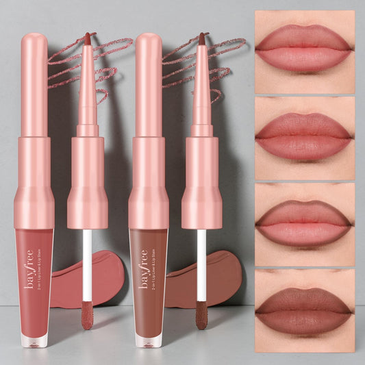 Bayfree 2PCS Lip Liner & Lip Stain Set – High-pigment, long-lasting, waterproof velvet lip tint with matte finish.