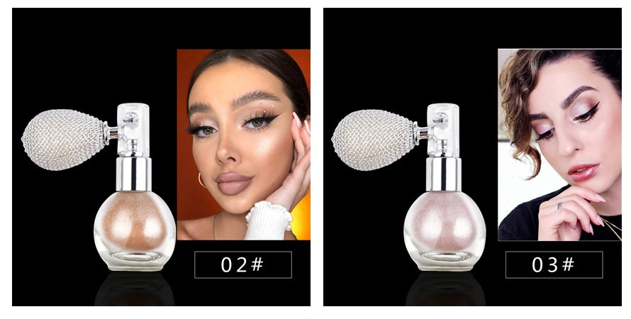 Teayasón highlight powder spray in a glass bottle with a unique pump design and pink floral packaging.