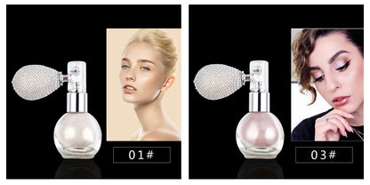 Teayasón highlight powder spray in a glass bottle with a unique pump design and pink floral packaging.