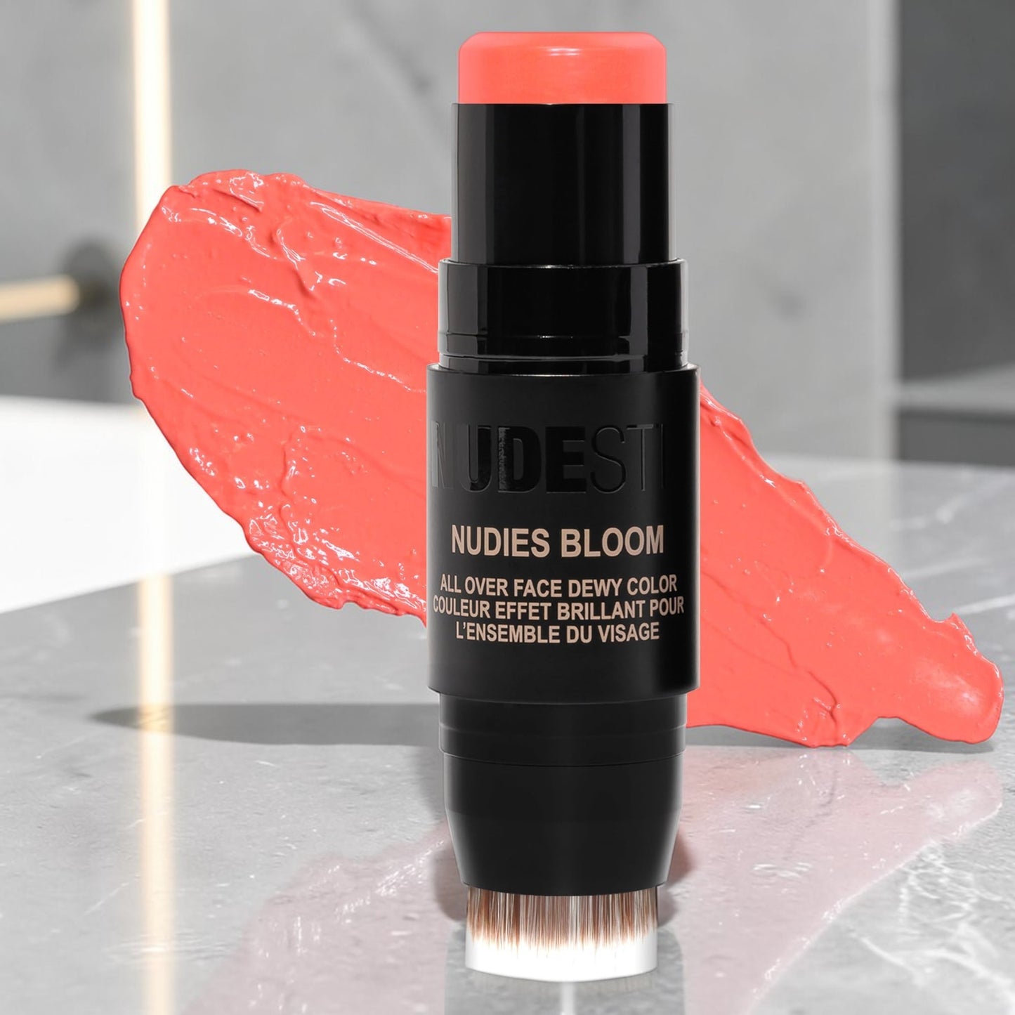 Nudestix Nudies Bloom – Dewy 3-in-1 cream blush for cheeks, eyes & lips with blending brush (Tiger Lily Queen).