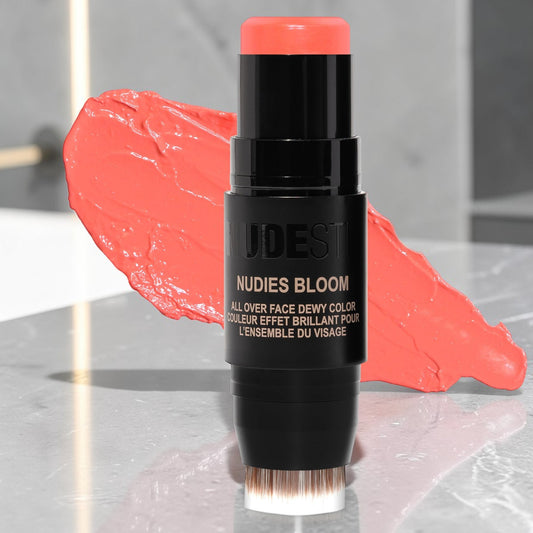 Nudestix Nudies Bloom – Dewy 3-in-1 cream blush for cheeks, eyes & lips with blending brush (Tiger Lily Queen).